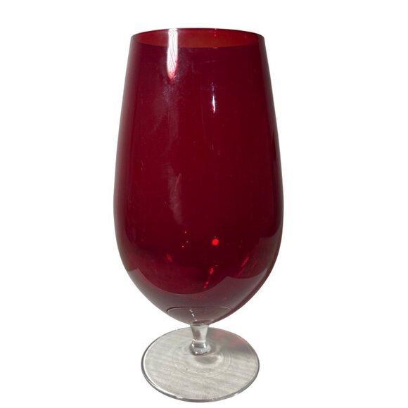 Ruby Red Wine Glass 7" Tall Clear Glass Stem Elegant Design - Picture 1 of 6